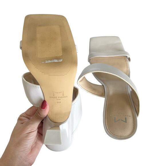 Marc Fisher Deann White Square Toe Asymmetrical Strap Heel Sandals Size 9 - Picture 6 of 7